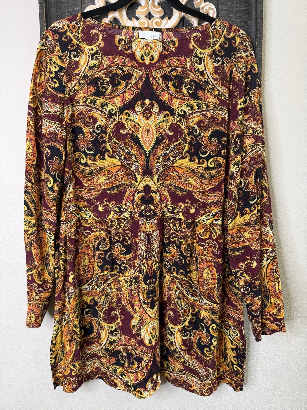 J. Jill Burgundy and Gold Paisley Long-Sleeve Tunic